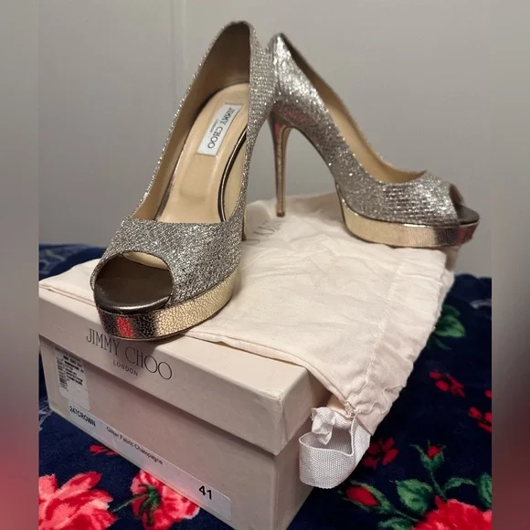 Jimmy Choo | Shoes | Jimmy Choo Glitter Fabric Champagne